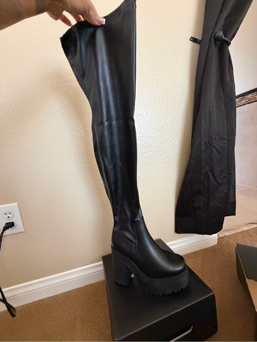 Over-the-Knee Platform Block Heel Boots - Black